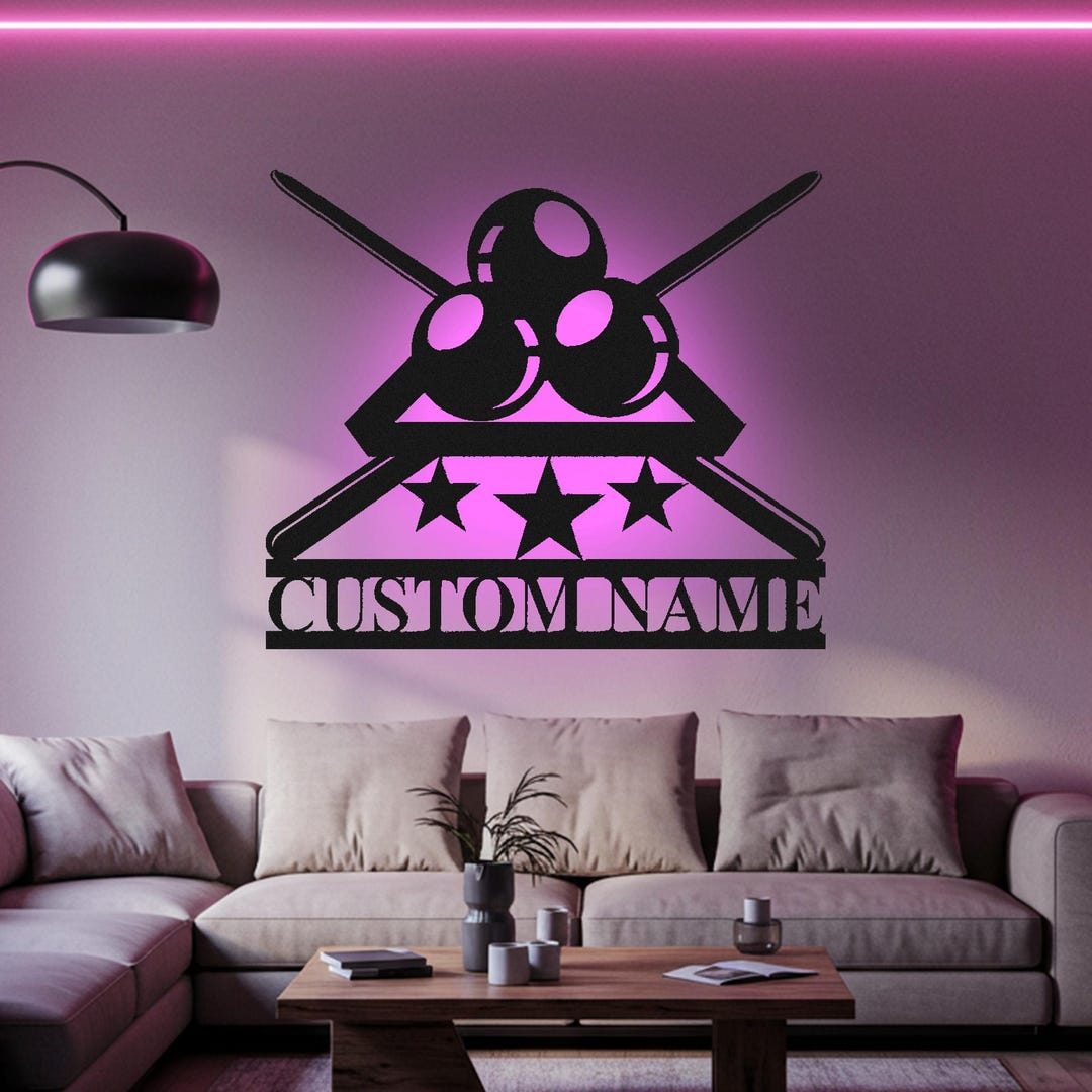 Custom Billiards Led Light Metal Wall Art Snooker Player Name Sign Home ...