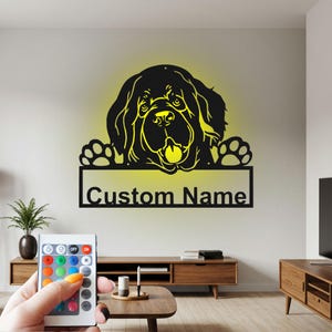 Newfoundland Dog Sign Metal Wall Art Led Light, Sign Newfoundland Name Sign Decoration For Room,Newfoundland Metal Home Decor