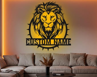Custom Lion LED Metal Wall Art: Personalized Home Decor