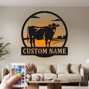 Cow Farm Metal Custom Sign, Custom Sign Cow Farm Name Custom Sign Decoration For Room, Cow Farm Metal Led Decor, Cow Farmer Gift