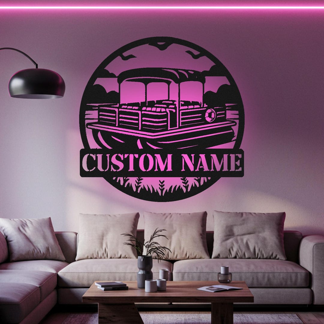 Pontons Store Sign Pontoon Boat Custom Sign Led Light Metal Wall Decor Pontoon Boat Lover ...