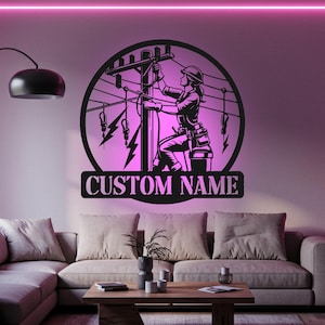 Custom Electrician LED Metal Wall Art: Lineman Gift, Home Decor