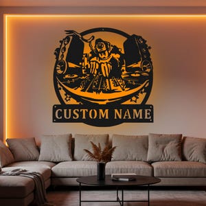 Personalized DJ Metal Sign with RGB LED: Custom Monogram Wall Art