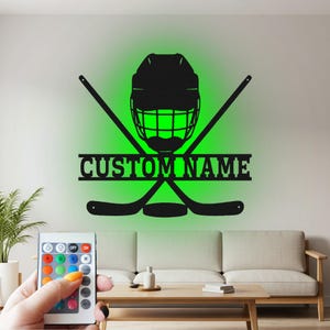 Custom Hockey Metal Wall Art: LED Personalized Name Sign