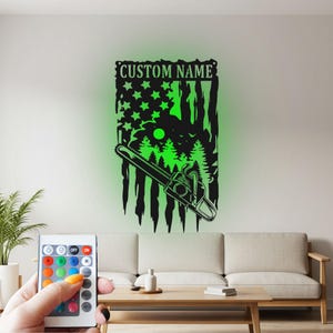 Custom Chainsaw Metal Wall Art with LED: Woodworker Name Sign