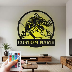 Hockey Goalie Sign Metal Wall Art Led Light, Sign Hockey Goalie Name Sign Decoration For Room, Hockey Goalie Metal Home Decor