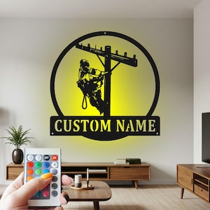 Custom Lineman Metal Sign: Personalized LED Room Decor