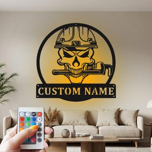 Custom Skull Plumber Metal Wall Art with LED Light