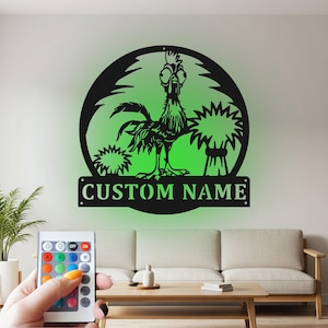 Custom Cockerel Metal Wall Art with LED Lights: Personalized Rooster Decor