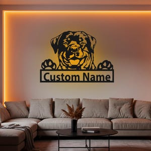 Personalized Rottweiler Metal Wall Art with RGB LED Light