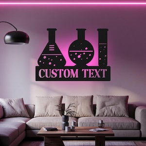 Science Teacher Science Student Custom Sign Led Light Metal Wall Decor Science Beaker Name Custom Sign Chemistry Class Decor Lab Deco