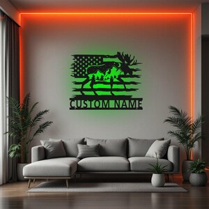 Custom Moose Metal Wall Art with LED Light - Personalized Hunter Decor