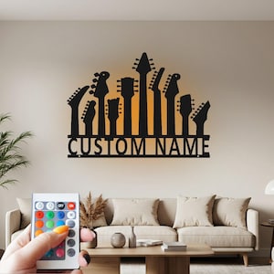Custom Guitar Neck Metal Wall Art: Personalized LED Name Sign