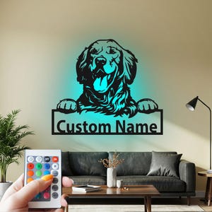 Golden Retriever Sign Metal Wall Art Led Light, Sign Golden Retriever Name Sign Decoration For Dog Room, Golden Retriever