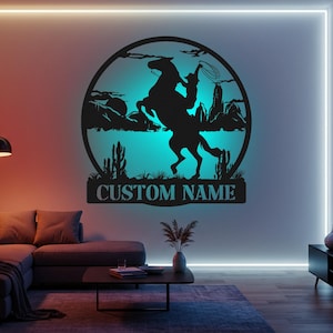 Custom Cowboy Pferd LED-Metallwand-Kunst: Western Wohndekor