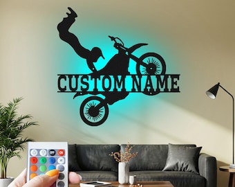 Custom Biker Metal Wall Art: LED Motorcycle Name Sign