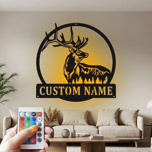 Custom Elk Metal Wall Art with LED: Personalized Name Sign