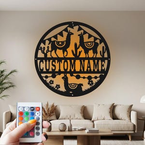 Custom Llama Metal Wall Art with LED: Personalized Name Sign