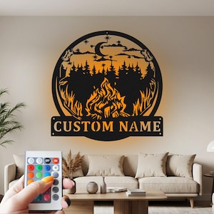 Custom Campfire Metal Wall Art with LED: Personalized Home Decor