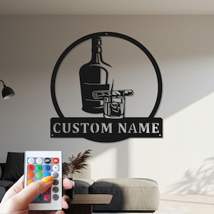 Bourbon Zigarre Benutzerdefinierte Zeichen Metall Wand Kunst LED-Licht, benutzerdefinierte Zeichen Whisky Rauch benutzerdefinierte Zeichen Home Bar Pub Dekor, Cocktail Dekoration Mann Höhle