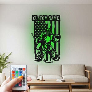 US Hockey Goalie Sign Metal Wall Art LED Light,Sign Hockey Goalie Name Sign Decoration For Room,Hockey Goalie Metal Decor