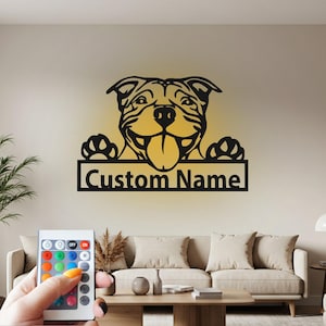 Kundenspezifische amerikanische Pitbull-Metallwand-Kunst mit LED-Licht