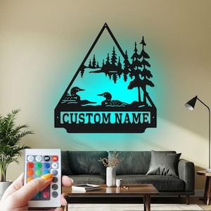 Custom Loon Scene Metal Wall Art with LED Light