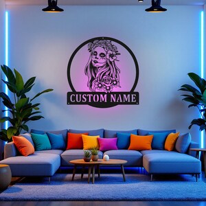 Custom Sugar Skull Metal Wall Art with LED Light