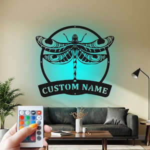 Dragonfly Sign Metal Wall Art Led Light, Sign Dragonfly Name Sign Decoration For Room, Dragonfly Metal Home Decor, Dragonfly