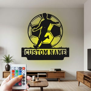 Custom Soccer Metal Wall Art with LED: Personalized Player Name Sign