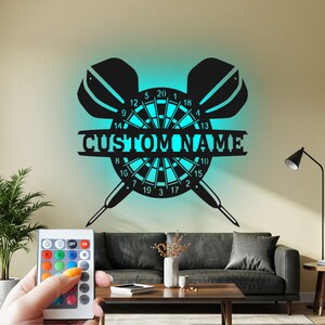 Custom Darts Metal Wall Art: LED Light Decor, Personalized Name Sign