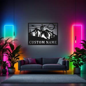Custom Wolf Scene Metal Wall Art with LED Light