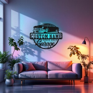 Custom Sign Car Garage Name Metal Custom Sign, Garage Name Laser Cut Metal Wall Art Plaque Man Cave Home Decor Dad&#39;s Gift