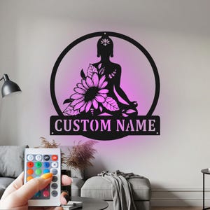 Namaste Yoga Custom Sign Metal Wall Art Led Light, Custom Sign Yoga Name Custom Sign Decoration For Room, Namaste Yoga Metal Led Decor,Yoga
