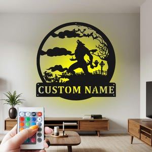 Custom Werewolf Full Moon Metal Wall Art with LED