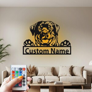 Custom Rottweiler Metal Wall Art with LED: Personalized Dog Name Sign
