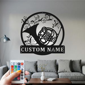 French Horn Sign Metal Wall Art Led Light, Sign French Horn Teacher Name Sign Decoration For Room, French Horn Home Decor