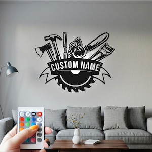 Custom Lumberjack Metal Wall Art with LED: Logger Name Sign