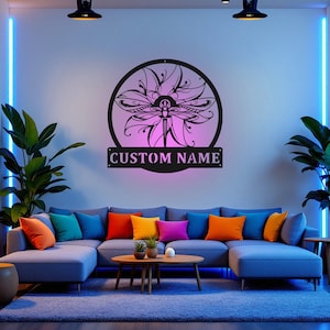 Custom Dragonfly Metal Wall Art with LED: Personalized Name Sign