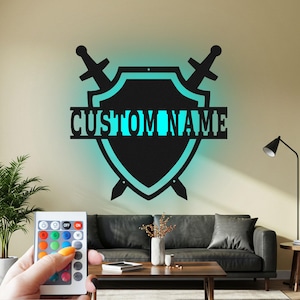 Custom Medieval Shield Metal Wall Art with LED Light