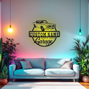 Personalized Garage Name Metal Sign: Laser Cut Wall Art Decor