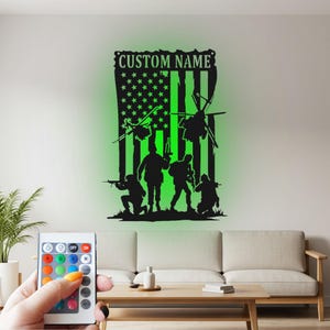 Custom US Military Soldier Metal Wall Art with LED