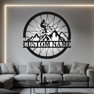 Custom Mountain Bike Wheel Metal Wall Art: LED Biker Name Sign
