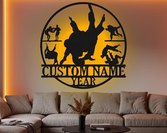 Custom Brazilian Jiu Jitsu LED Metal Wall Art: Dojo Home Decor