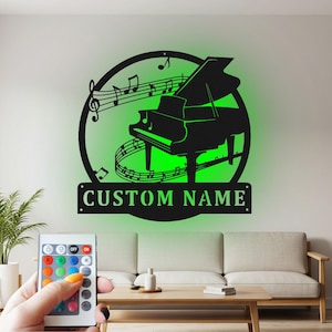 Decorazione murale in metallo a forma di pianoforte personalizzata con LED: decorazioni personalizzate per pianisti