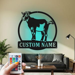 Metalowy znak „Goat Farm” z oświetleniem LED – spersonalizowana sztuka ścienna