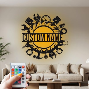 Custom Wrench Metal Wall Art: Personalized Mechanic LED Sign
