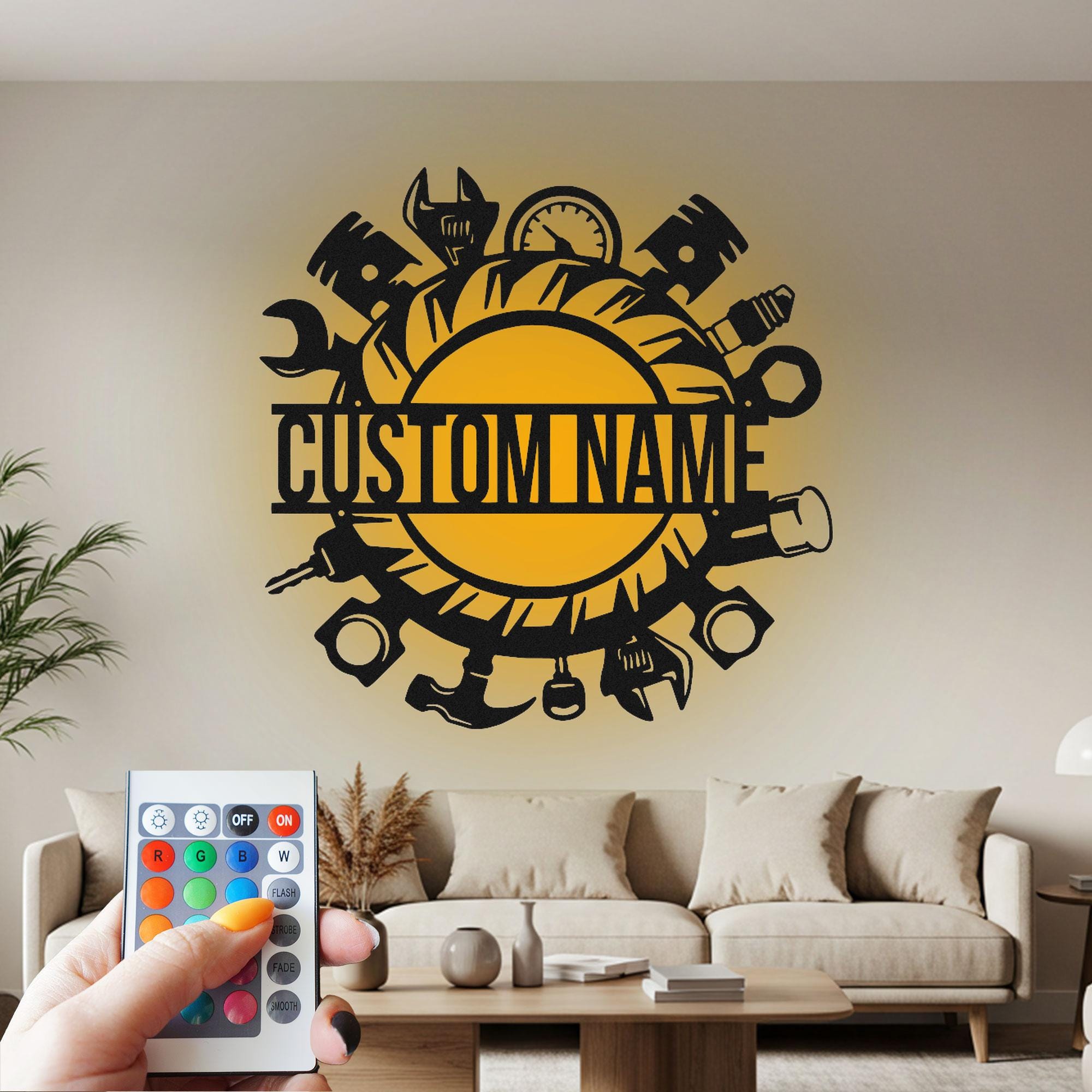 Custom Wrench Metal Wall Art: Personalized Mechanic LED Sign