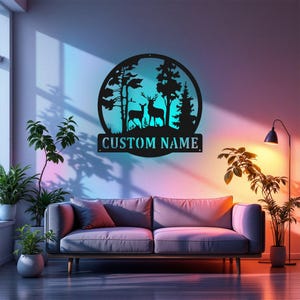 Kundenspezifische Hirsch-Familien-Metallwand-Kunst mit LED-Licht