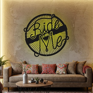 Custom Biker Metal Wall Art with LED: Ride With Me Sign